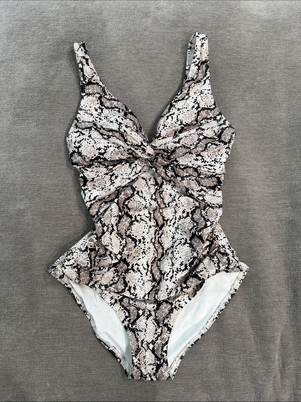 DKNY Snakeskin Print One-Piece Swimsuit - Sz M